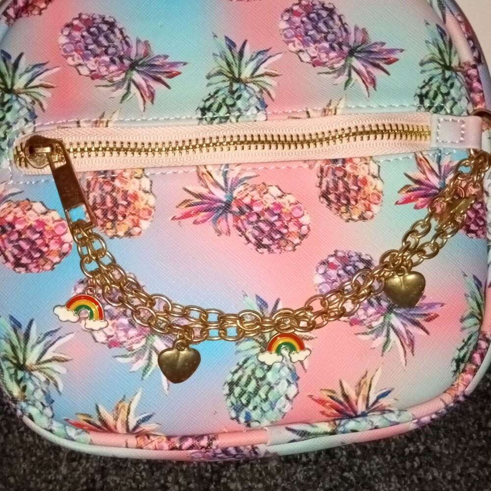 BEAUTIFUL BLUE AND PINK WITH PINEAPPLES CROSSBODY "UNDERONESKY" HANDBAG
